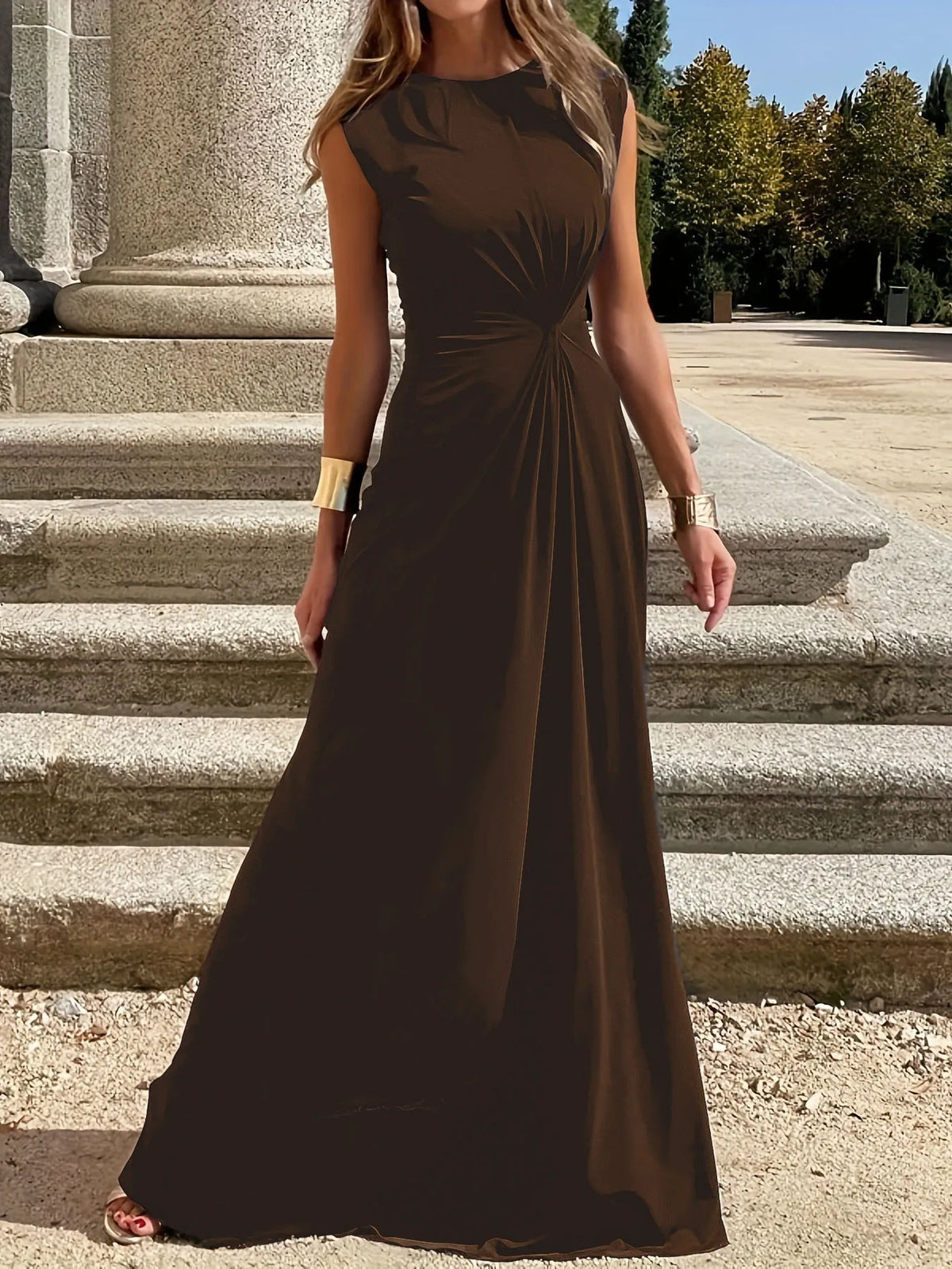 Round Neck Sleeveless Maxi Dress Maxi dress Luxurious Weddings