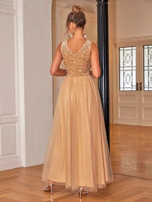 Sequin V-Neck Sleeveless Dress sequin dress Luxurious Weddings