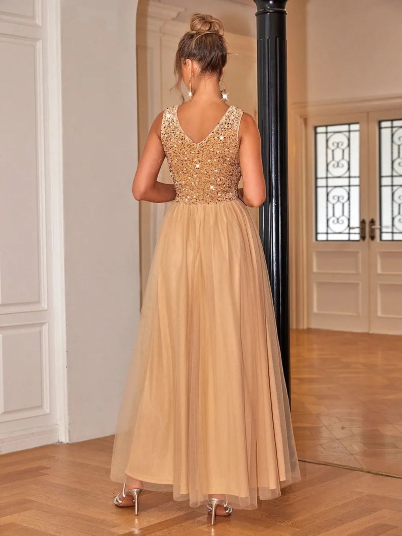 Sequin V-Neck Sleeveless Dress sequin dress Luxurious Weddings