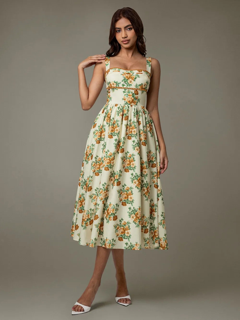 Lace Trim Floral Sleeveless Midi Dress Summer Dress Luxurious Weddings