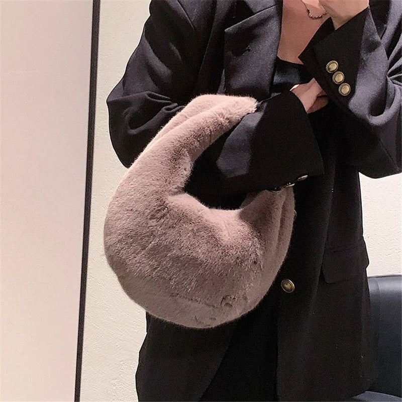 Fur Women's Small Half Bag Short Handle Clutch Handbags Luxurious Weddings