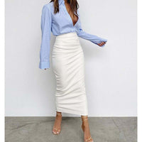 Elegant Ruched PU Leather Midi Skirt skirts Luxurious Weddings