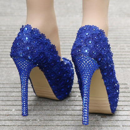 Lace Rhinestone Blue Lace Shoes rhinestone heels Luxurious Weddings