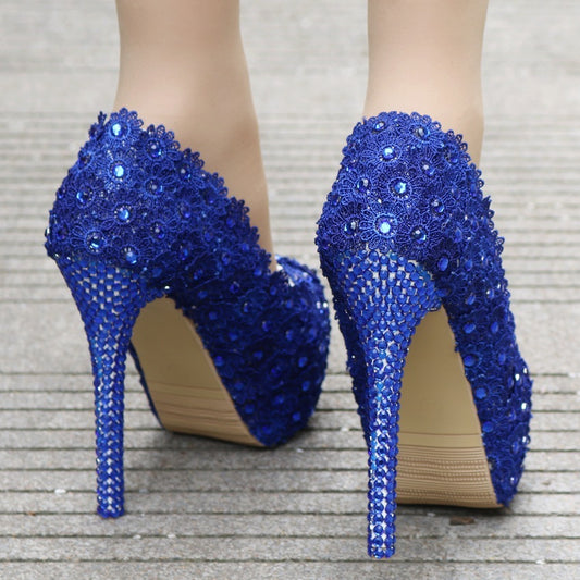 Lace Rhinestone Blue Lace Shoes rhinestone heels Luxurious Weddings