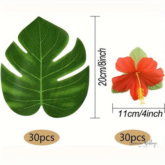 60Pcs Tropical Theme Decorations Fake Leaves Luxurious Weddings