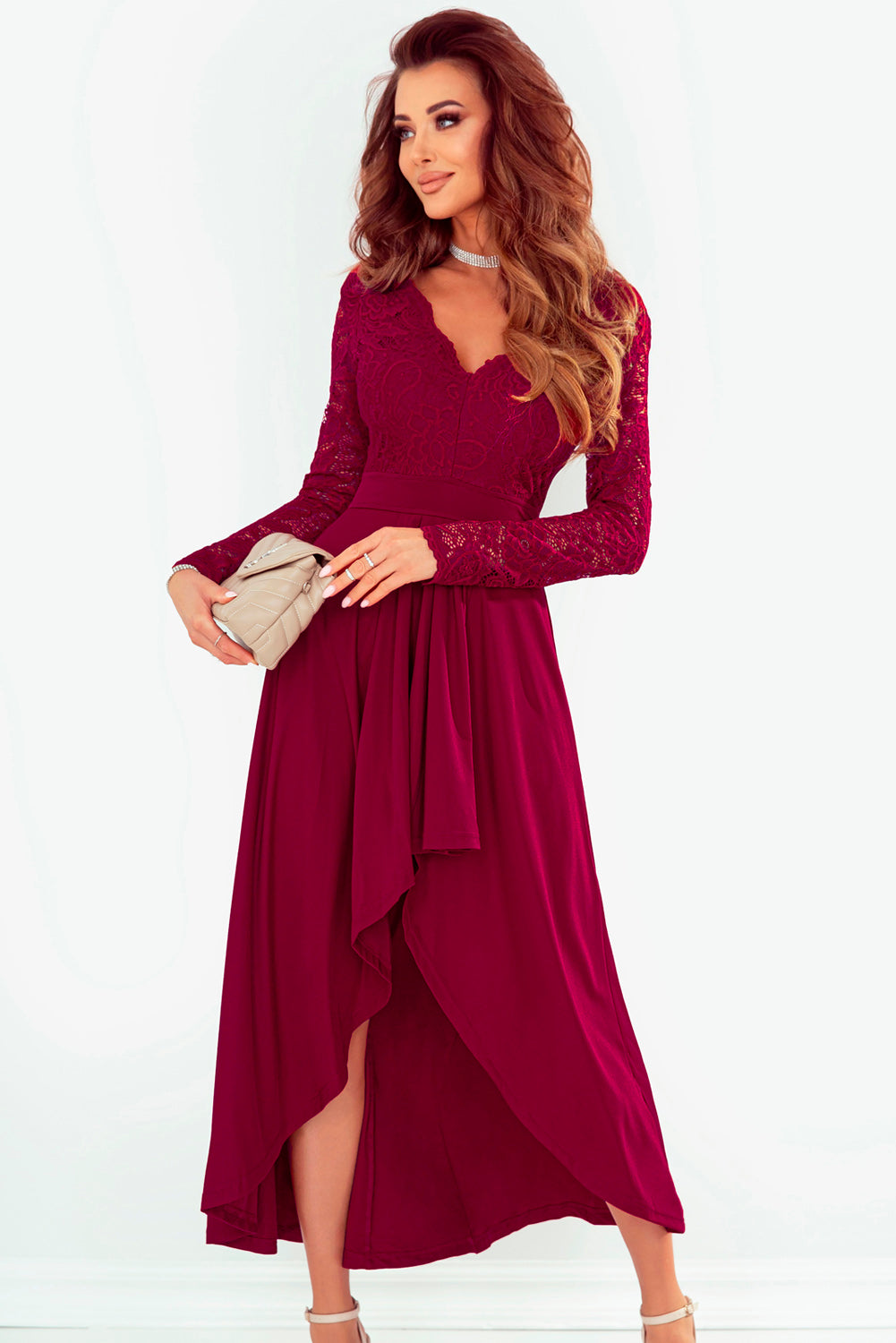 Lace High-Low V-Neck Dress Mother of the bride Luxurious Weddings