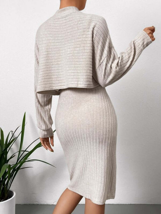 Mock Neck Long Sleeve Top and Wide Strap Dress Set Matching Sets Luxurious Weddings