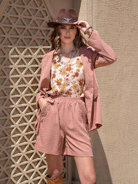 Lace Detail Collared Neck Long Sleeve Top and Shorts Set Matching Sets Luxurious Weddings