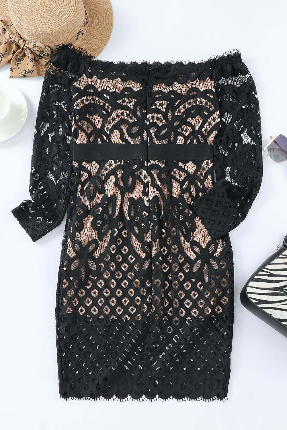 Off-Shoulder Long Sleeve Lace Dress Midi dresses Luxurious Weddings