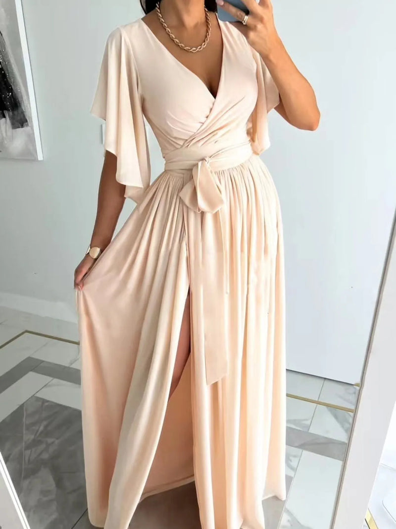 Flutter Sleeve Surplice Tie Waist Dress Bridesmaid Dresses Luxurious Weddings