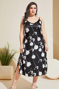 Plus Size Floral Lace Trim Side Slit Night Dress Plus size sleepwear Luxurious Weddings