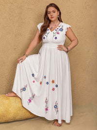 Plus Size Embroidered Floral V-Neck Cap Sleeve Maxi Dress Dresses Luxurious Weddings