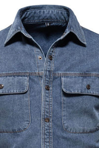 Men's Collared Neck Denim Shirt with Chest Pockets Men's Shirts Luxurious Weddings