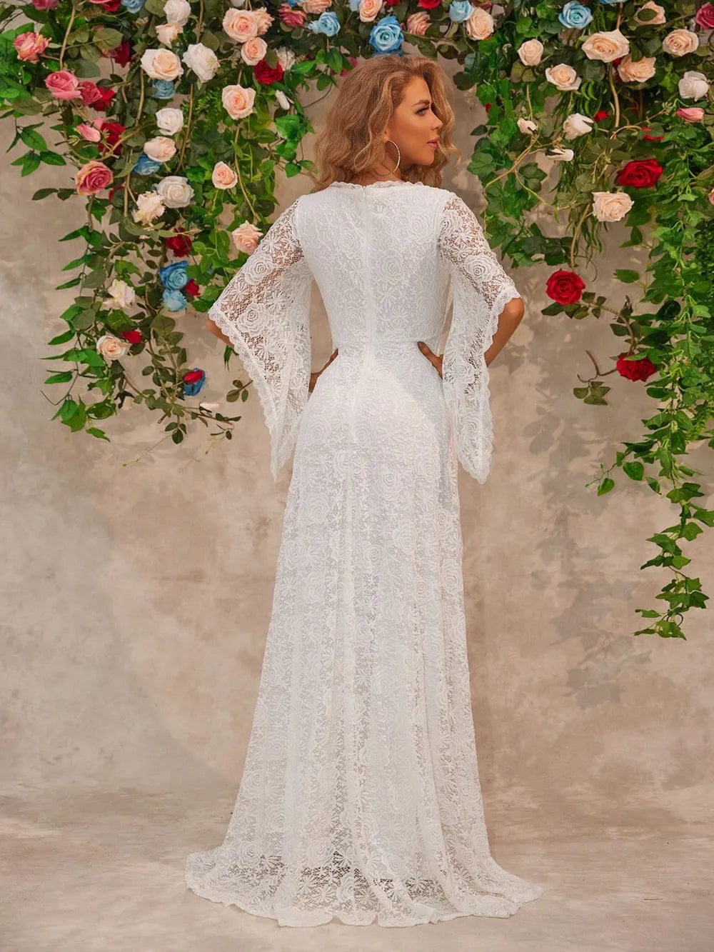 Lace V-Neck Floor length Dress wedding dress Luxurious Weddings