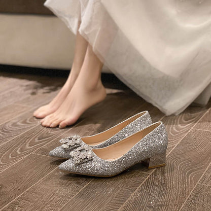 Glitter Point Toe Block Heel Pumps heels Luxurious Weddings