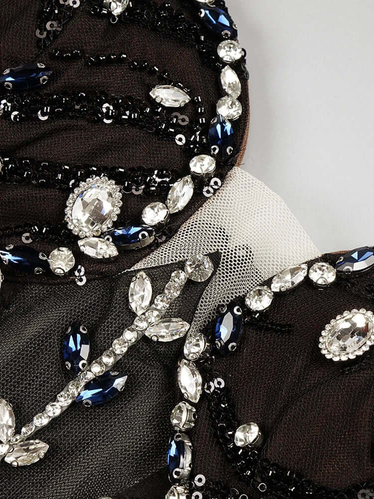 Black Mini Strapless Dress Crystal Design Vestido High Quality Mini Dress Luxurious Weddings