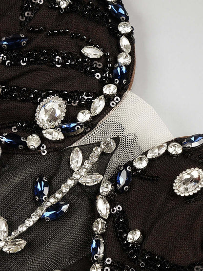 Black Mini Strapless Dress Crystal Design Vestido High Quality Mini Dress Luxurious Weddings