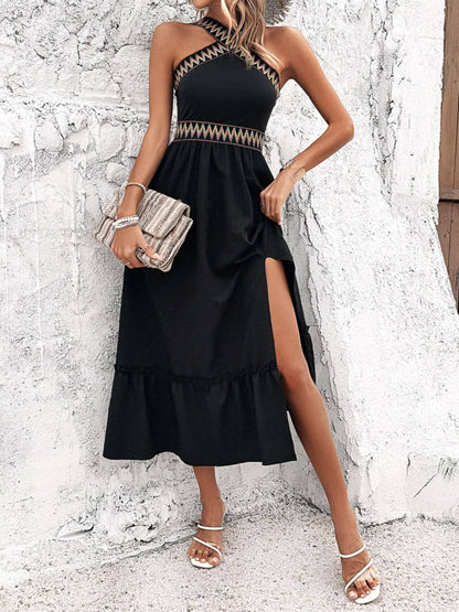 Devine Ruffled Slit Sleeveless Midi Dress Midi dresses Luxurious Weddings