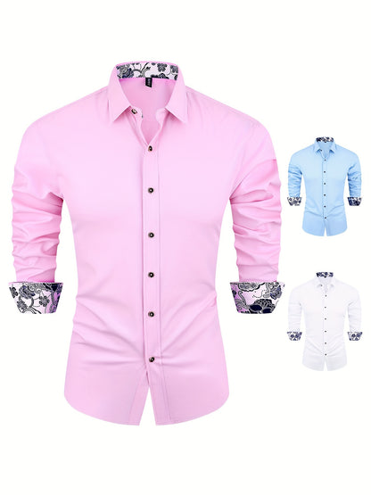 Men's Long Sleeve Tuxedo Shirt for Spring & Autumn Men's Formal Shirts Luxurious Weddings