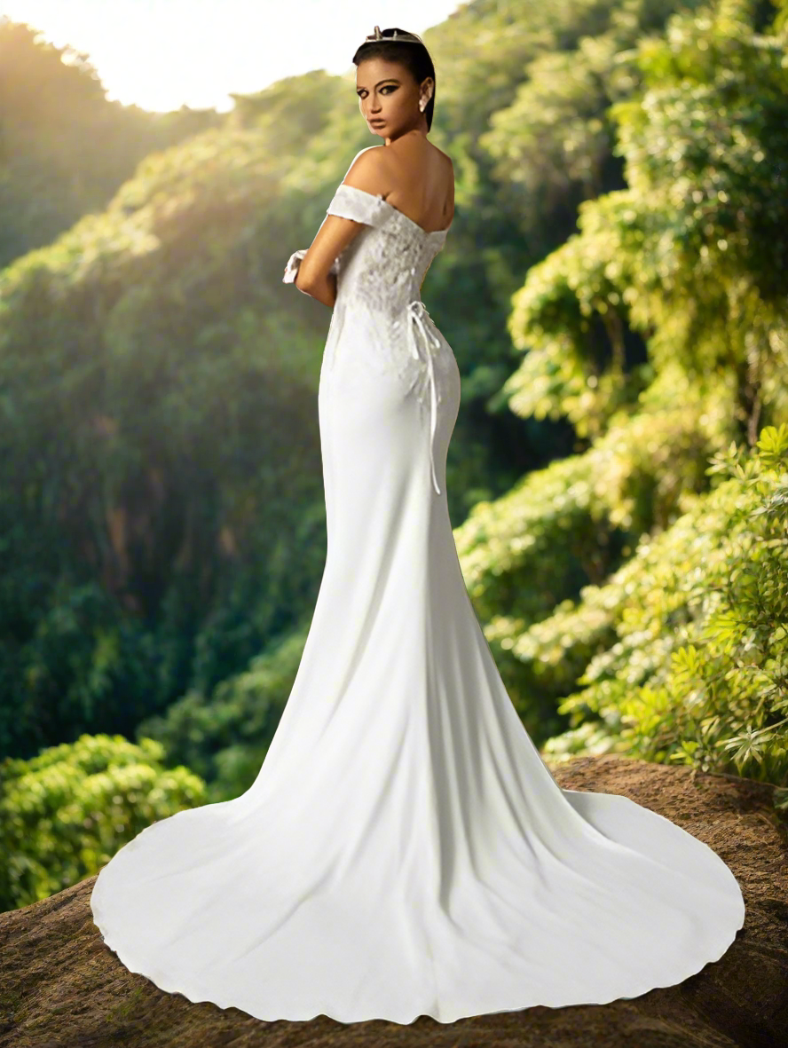 Beaded Embroidery Off Shoulder Train Wedding Dress Wedding Dresses Luxurious Weddings