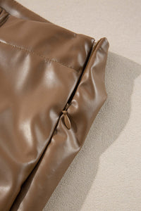Coffee Bowknot Faux Leather Mini Skirt Bottoms/Skirts & Petticoat Luxurious Weddings
