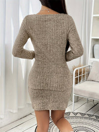 Square Neck Button Up Long Sleeve Top and Skirt Set Matching Sets Luxurious Weddings