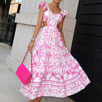 Summer Padded Shoulder Women's Printed Wear Hollow Length Dress Summer Dress Luxurious Weddings