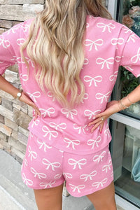 Bowknot Printed Notched T-Shirt and Shorts Set sleepwear Luxurious Weddings