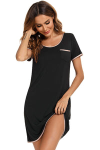 Contrast Trim Pocketed Round Neck Lounge Dress sleepwear Luxurious Weddings
