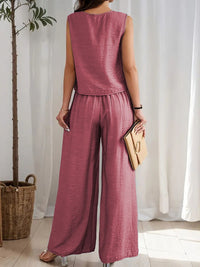Round Neck Sleeveless Top and Wide Leg Pants Set Matching Sets Luxurious Weddings
