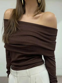 Off-Shoulder Long Sleeve Knit Top Sweater Luxurious Weddings