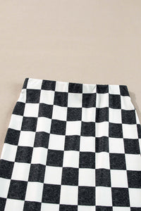 White Checkered Print Side Slit High Waist Midi Skirt Bottoms/Skirts & Petticoat Luxurious Weddings
