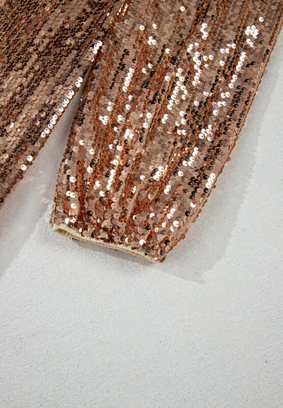 Backless Sequin Mock Neck Long Sleeve Mini Dress Dresses/Sequin Dresses Luxurious Weddings
