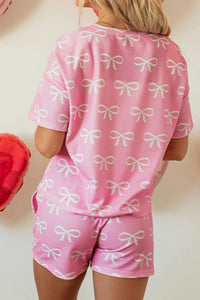 Bowknot Printed Notched T-Shirt and Shorts Set sleepwear Luxurious Weddings