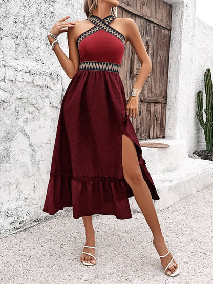 Devine Ruffled Slit Sleeveless Midi Dress Midi dresses Luxurious Weddings