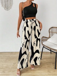 Cutout One Shoulder Top and Printed Pants Set Matching Sets Luxurious Weddings