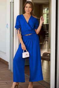 Surplice Short Sleeve Top and Pants Set Matching Sets Luxurious Weddings