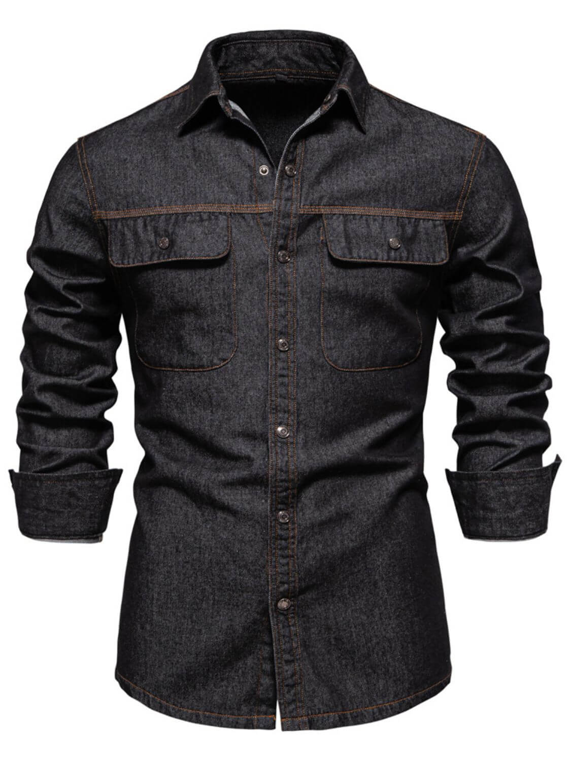Men's Collared Neck Denim Shirt with Chest Pockets Men's Shirts Luxurious Weddings
