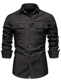 Men's Collared Neck Denim Shirt with Chest Pockets Men's Shirts Luxurious Weddings