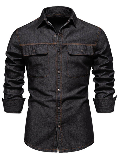 Men's Collared Neck Denim Shirt with Chest Pockets Men's Shirts Luxurious Weddings