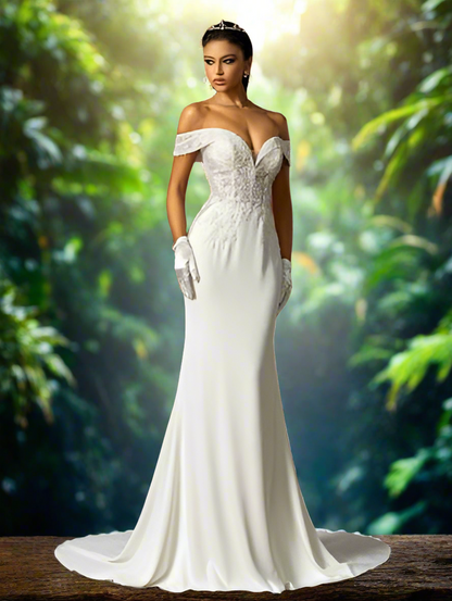 Beaded Embroidery Off Shoulder Train Wedding Dress Wedding Dresses Luxurious Weddings