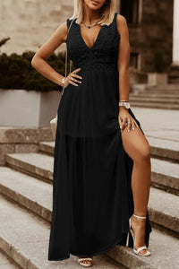 Slit Lace Detail V-Neck Dress wedding dress Luxurious Weddings