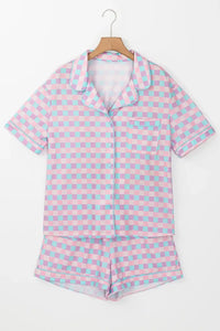 Plaid Collared Neck Short Sleeve Top and Shorts Lounge Set sleepwear Luxurious Weddings