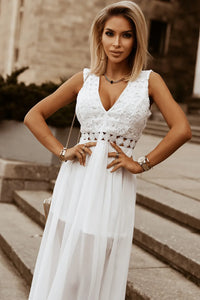 Slit Lace Detail V-Neck Dress wedding dress Luxurious Weddings