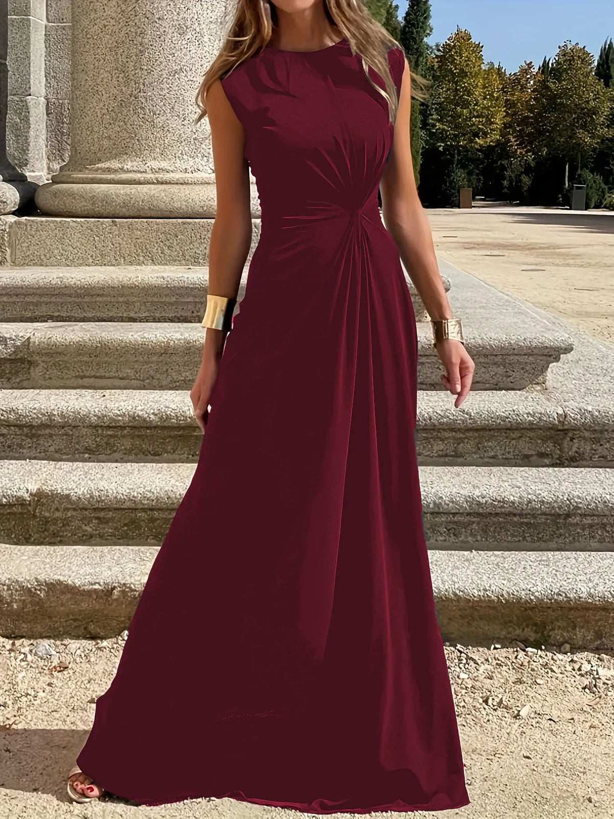 Round Neck Sleeveless Maxi Dress Maxi dress Luxurious Weddings