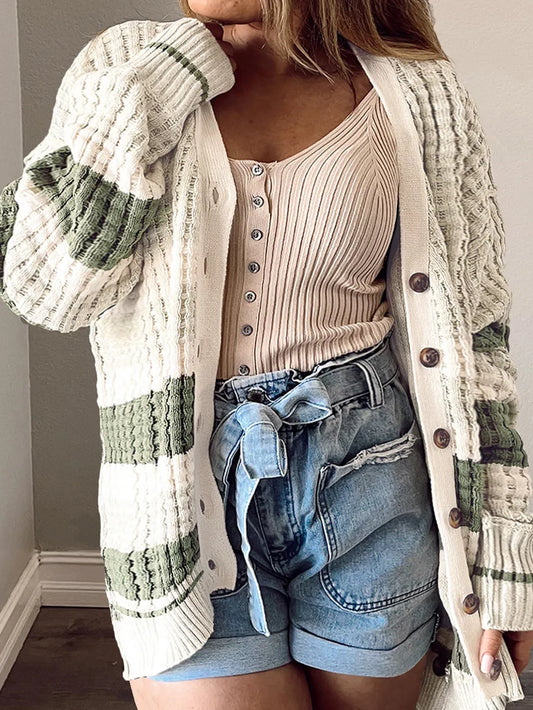 Plus Size Striped Button Up Dropped Shoulder Cardigan Plus size cardigan Luxurious Weddings