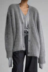 Fuzzy Button Down Long Sleeve Cardigan Sweater Luxurious Weddings