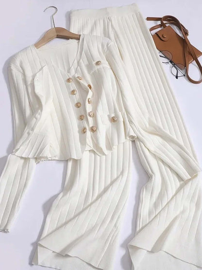 V-Neck Tank, Cardigan and Pants Three-Piece Sweater Set Matching Sets Luxurious Weddings