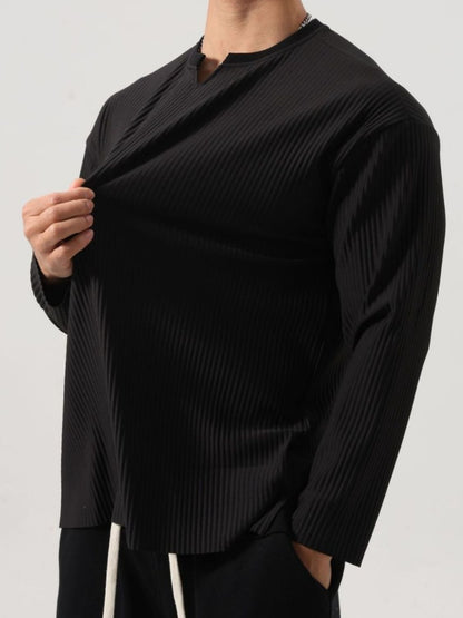 Men's Plus Size Notched Long Sleeve Top Long sleeved Luxurious Weddings