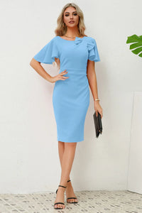 Slit Round Neck Flutter Sleeve Dress Sleeve dress Luxurious Weddings